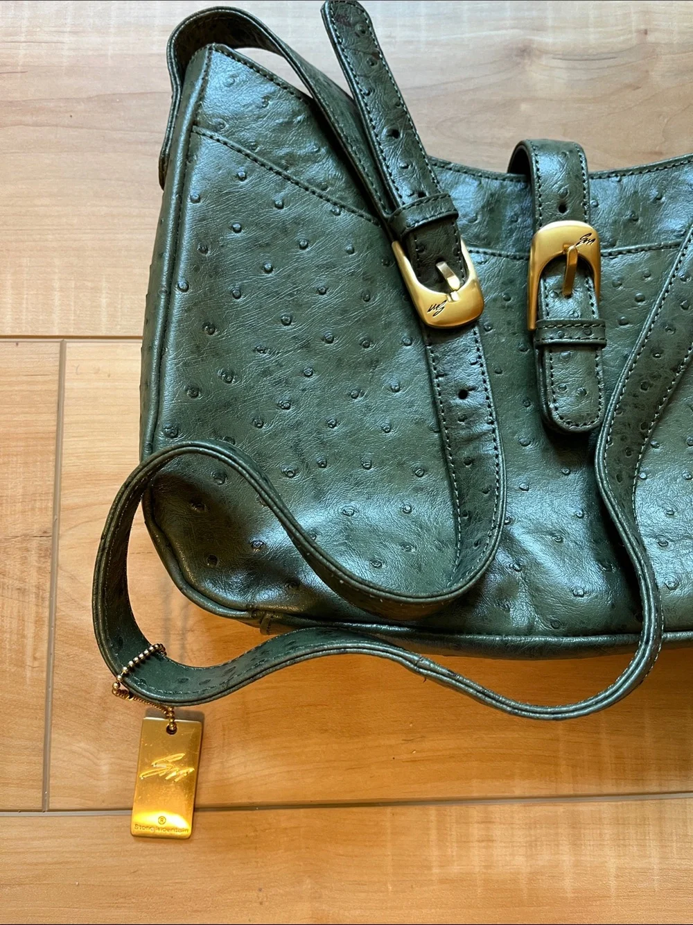 Olive Green Ostrich-Textured Crossbody Bag